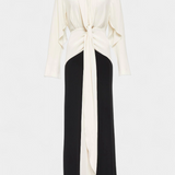 Robe de Soirée Maxi Slyune avec Décolleté en V et Contraste