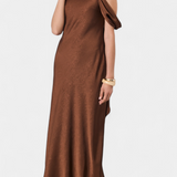 Robe Longue Asymétrique Robina en Bronze