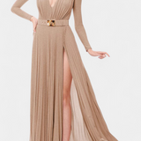 Robe Longue Plissée Raisa avec Décolleté en V Profond