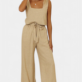 Ensemble en Lin Pascuala de Deux Pièces avec Top Sans Manches et Pantalons Fluides