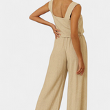Ensemble en Lin Pascuala de Deux Pièces avec Top Sans Manches et Pantalons Fluides