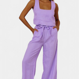 Ensemble en Lin Pascuala de Deux Pièces avec Top Sans Manches et Pantalons Fluides