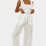 Ensemble en Lin Pascuala de Deux Pièces avec Top Sans Manches et Pantalons Fluides