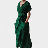 Robe en Coton Cressida avec Décolleté en V et Taille Ajustable