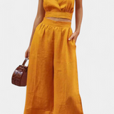 Gilet en Dentelle avec Dos Ouvert Valentina et Pantalons à Jambes Amples