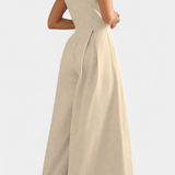 Mono sans manches à jambes larges Blanche avec plis et col rond