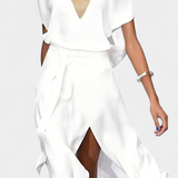 Robe Effie Blanche Croisée avec Décolleté Découpé et Fente Frontale