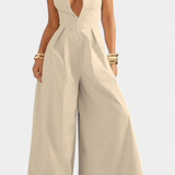 Mono sans manches à jambes larges Blanche avec plis et col rond