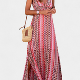 Robe Longue Jeni Boho avec Col Halter et Imprimé Tribal