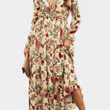 Robe Maxi Florale Keti avec Manches Longues et Délicates Volants